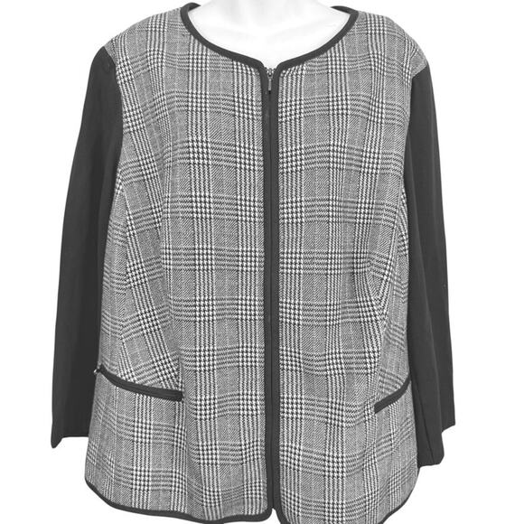 Talbots Woman Black Glen Plaid Stretch Knit Full Zip Blazer Jacket Lined sz 24W - Picture 1 of 15